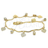 Oro Laminado Charm Bracelet, Gold Filled Style Heart Design, with White Crystal, Polished, Golden Finish, 5.030.013.08 (01 MM Thickness, 8 Inches Length)