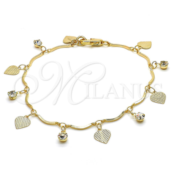 Gold Filled Bracelet — Charm Bracelet Heart Design with White Crystal Polished — main product view — SKU 104437 | Oro Laminado brazalete — Charm Bracelet corazón diseño with cristal blanco pulido — SKU 104437