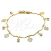 Oro Laminado Charm Bracelet, Gold Filled Style Heart Design, with White Crystal, Polished, Golden Finish, 5.030.013.08 (01 MM Thickness, 8 Inches Length)