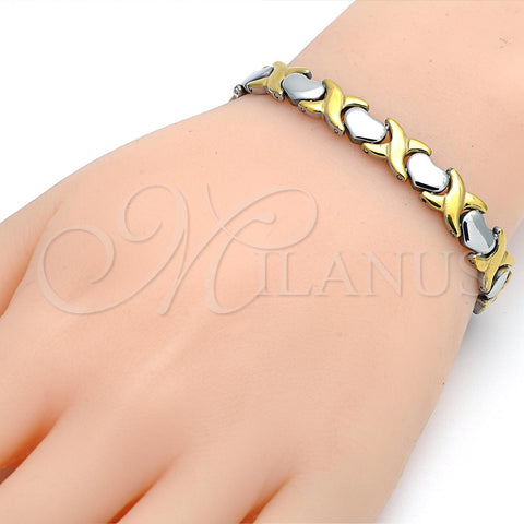 Stainless Steel Necklace and Bracelet, Hugs and Kisses and Heart Design, Polished, Two Tone, 06.231.0001.1