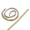 Stainless Steel Necklace and Bracelet, Hugs and Kisses and Heart Design, Polished, Two Tone, 06.231.0001.1