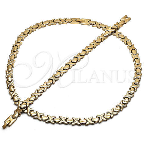 Stainless Steel Necklace and Bracelet, Hugs and Kisses and Heart Design, Polished, Golden Finish, 06.231.0001.2