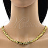 Stainless Steel Necklace and Bracelet, Hugs and Kisses and Heart Design, Polished, Golden Finish, 06.231.0001.2