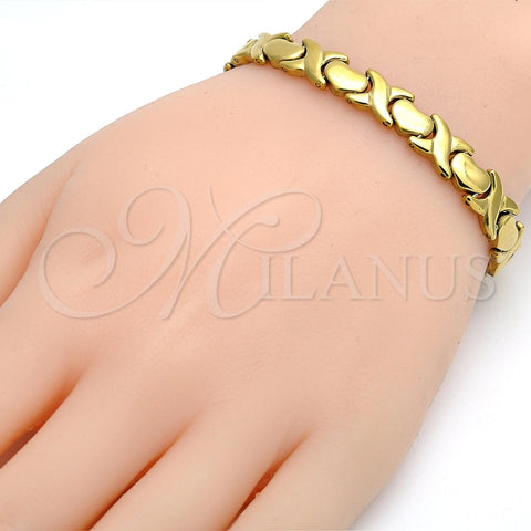 Stainless Steel Necklace and Bracelet, Hugs and Kisses and Heart Design, Polished, Golden Finish, 06.231.0001.2