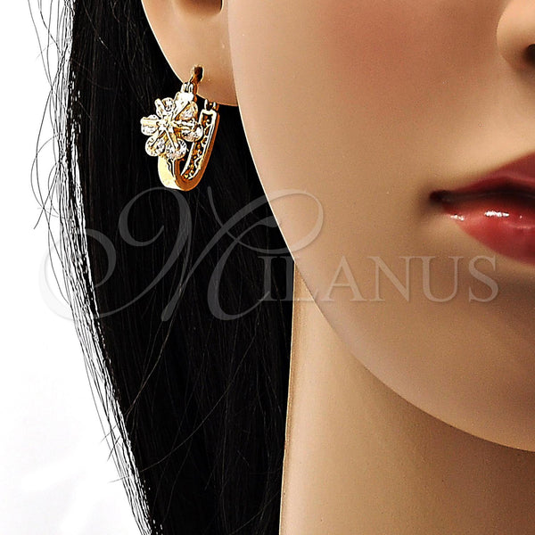 Gold Filled Hoop Earrings — Small Hoop Flower Design with White Cubic Zirconia — alternate product view — SKU 104453 | Oro Laminado aretes de aro — Small Hoop flor diseño with blanco Cubic Zirconia — SKU 104453