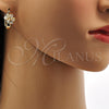 Oro Laminado Small Hoop, Gold Filled Style Flower Design, with White Cubic Zirconia, Polished, Golden Finish, 02.196.0002.1.15