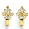 Oro Laminado Small Hoop, Gold Filled Style Flower Design, with White Cubic Zirconia, Polished, Golden Finish, 02.196.0002.1.15