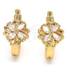 Oro Laminado Small Hoop, Gold Filled Style Flower and Leaf Design, with White Cubic Zirconia, Polished, Golden Finish, 02.196.0028.1.15