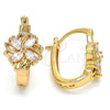 Oro Laminado Small Hoop, Gold Filled Style Flower and Leaf Design, with White Cubic Zirconia, Polished, Golden Finish, 02.196.0028.1.15