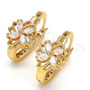 Oro Laminado Small Hoop, Gold Filled Style Flower and Leaf Design, with White Cubic Zirconia, Polished, Golden Finish, 02.196.0028.1.15