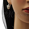 Oro Laminado Small Hoop, Gold Filled Style Flower Design, with White Cubic Zirconia, Polished, Golden Finish, 02.196.0041.15