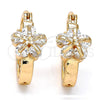 Oro Laminado Small Hoop, Gold Filled Style Flower Design, with White Cubic Zirconia, Polished, Golden Finish, 02.196.0041.15