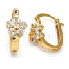Oro Laminado Small Hoop, Gold Filled Style Flower Design, with White Cubic Zirconia, Polished, Golden Finish, 02.196.0041.15