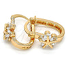 Oro Laminado Small Hoop, Gold Filled Style Flower Design, with White Cubic Zirconia, Polished, Golden Finish, 02.196.0041.15