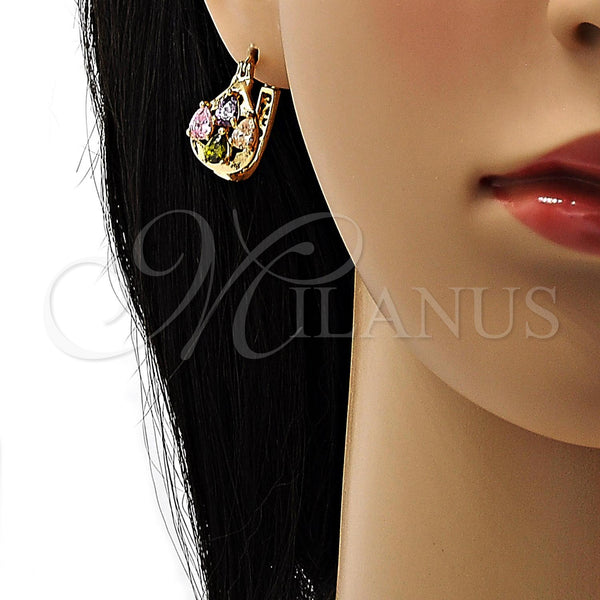 Gold Filled Hoop Earrings — Small Hoop Teardrop Design with Multicolor Cubic Zirconia — alternate product view — SKU 104482 | Oro Laminado aretes de aro — Small Hoop Teardrop diseño with Multicolor Cubic Zirconia — SKU 104482