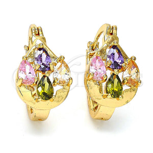 Gold Filled Hoop Earrings — Small Hoop Teardrop Design with Multicolor Cubic Zirconia — main product view — SKU 104482 | Oro Laminado aretes de aro — Small Hoop Teardrop diseño with Multicolor Cubic Zirconia — SKU 104482