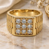 Oro Laminado Mens Ring, Gold Filled Style with White Cubic Zirconia, Diamond Cutting Finish, Golden Finish, 01.155.0028.10 (Size 10)