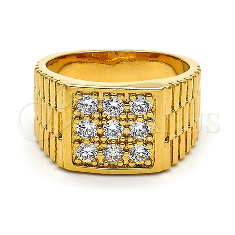 Oro Laminado Mens Ring, Gold Filled Style with White Cubic Zirconia, Diamond Cutting Finish, Golden Finish, 01.155.0028.10 (Size 10)