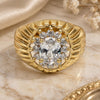Oro Laminado Multi Stone Ring, Gold Filled Style Flower Design, with White Cubic Zirconia, Diamond Cutting Finish, Golden Finish, 01.155.0031.09 (Size 9)