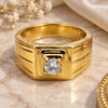 Oro Laminado Mens Ring, Gold Filled Style with White Crystal, Polished, Golden Finish, 5.178.035.05 (Size 5)