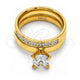 Stainless Steel Wedding Ring, Duo Design, with White Cubic Zirconia and White Crystal, Polished, Golden Finish, 01.223.0013.07 (Size 7)