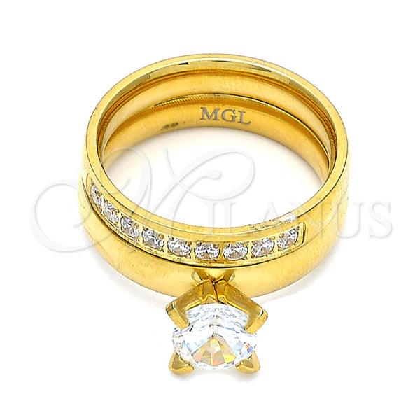 Stainless Steel Ring — Wedding Ring Duo Design with White Cubic Zirconia — main product view — SKU 104887 | Acero Inoxidable anillo — Wedding Ring Duo diseño with blanco Cubic Zirconia — SKU 104887