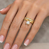 Stainless Steel Wedding Ring, Duo Design, with White Cubic Zirconia and White Crystal, Polished, Golden Finish, 01.223.0013.09 (Size 9)