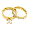 Stainless Steel Wedding Ring, Duo Design, with White Cubic Zirconia and White Crystal, Polished, Golden Finish, 01.223.0013.09 (Size 9)