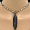 Stainless Steel Pendant Necklace, Leaf Design, with Black Crystal, Polished, Steel Finish, 04.232.0001.1.31 (04 MM Thickness, 31 Inches Length)