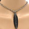 Stainless Steel Pendant Necklace, Leaf Design, with Black Crystal, Polished, Steel Finish, 04.232.0001.1.31 (04 MM Thickness, 31 Inches Length)
