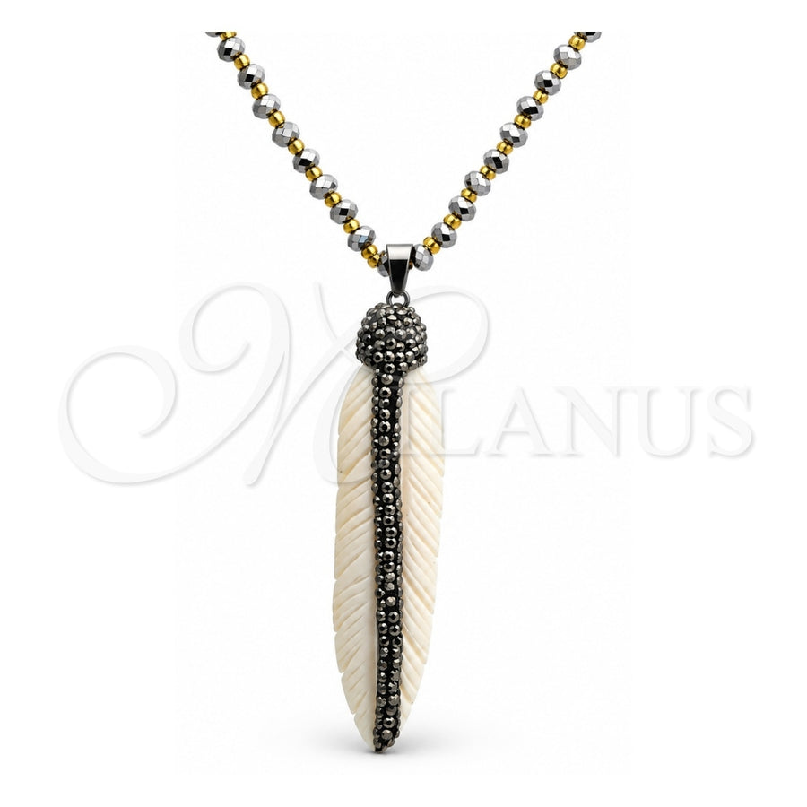 Stainless Steel Pendant Necklace, Leaf Design, with Dark Brown Crystal, Polished, Steel Finish, 04.232.0001.31 (04 MM Thickness, 31 Inches Length)
