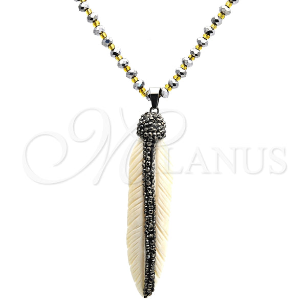 Stainless Steel Pendant Necklace, Leaf Design, with Dark Brown Crystal, Polished, Steel Finish, 04.232.0001.31 (04 MM Thickness, 31 Inches Length)