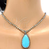 Stainless Steel Pendant Necklace, Teardrop Design, with Dark Brown Crystal and Blue Topaz Opal, Polished, Steel Finish, 04.232.0007.31 (04 MM Thickness, 31 Inches Length)