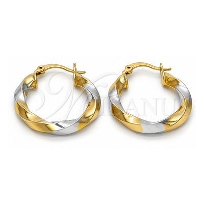Oro Laminado Small Hoop, Gold Filled Style Twist Design, Polished, Two Tone, 02.170.0095.25