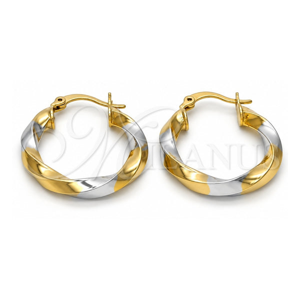 Oro Laminado Small Hoop, Gold Filled Style Twist Design, Polished, Two Tone, 02.170.0095.25