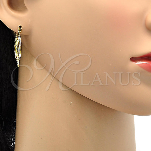 Gold Filled Hoop Earrings — Small Hoop Diamond Cutting Two Tone 02. — alternate product view — SKU 105000 | Oro Laminado aretes de aro — Small Hoop Diamond Cutting Two Tone 02. — SKU 105000
