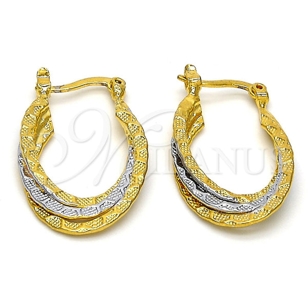 Gold Filled Hoop Earrings — Small Hoop Diamond Cutting Two Tone 02. — main product view — SKU 105000 | Oro Laminado aretes de aro — Small Hoop Diamond Cutting Two Tone 02. — SKU 105000