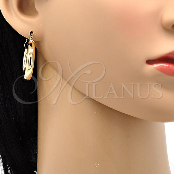 Gold Filled Hoop Earrings — Medium Hoop Hollow Design Polished 02. — alternate product view — SKU 105010 | Oro Laminado aretes de aro — Medium Hoop Hollow diseño pulido 02. — SKU 105010