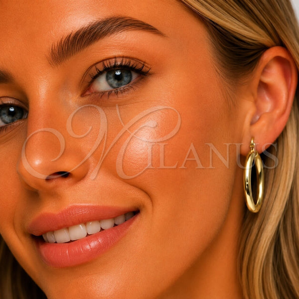 Gold Filled Hoop Earrings — Large Hoop Hollow Design Polished 02. — alternate product view — SKU 105012 | Oro Laminado aretes de aro — Large Hoop Hollow diseño pulido 02. — SKU 105012