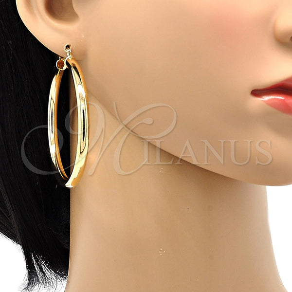 Gold Filled Hoop Earrings — Large Hoop Hollow Design Polished 02. — alternate product view — SKU 105013 | Oro Laminado aretes de aro — Large Hoop Hollow diseño pulido 02. — SKU 105013