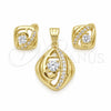 Oro Laminado Earring and Pendant Adult Set, Gold Filled Style with White Cubic Zirconia, Polished, Golden for wholesale, additional product view 6