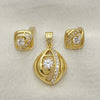 Oro Laminado Earring and Pendant Adult Set, Gold Filled Style with White Cubic Zirconia, Polished, Golden Finish, 10.59.0248