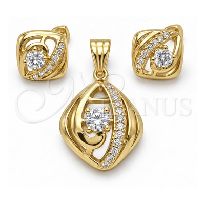 Oro Laminado Earring and Pendant Adult Set, Gold Filled Style with White Cubic Zirconia, Polished, Golden Finish, 10.59.0248