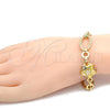 Oro Laminado Fancy Bracelet, Gold Filled Style Flower and Star Design, with White Crystal, Multicolor Enamel Finish, Golden Finish, 03.59.0069.08 (17 MM Thickness, 8 Inches Length)