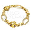 Oro Laminado Fancy Bracelet, Gold Filled Style Flower and Star Design, with White Crystal, Multicolor Enamel Finish, Golden Finish, 03.59.0069.08 (17 MM Thickness, 8 Inches Length)