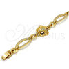 Oro Laminado Fancy Bracelet, Gold Filled Style Flower and Star Design, with White Crystal, Multicolor Enamel Finish, Golden Finish, 03.59.0069.08 (17 MM Thickness, 8 Inches Length)