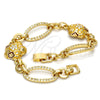 Oro Laminado Fancy Bracelet, Gold Filled Style Flower and Star Design, with White Crystal, Multicolor Enamel Finish, Golden Finish, 03.59.0069.08 (17 MM Thickness, 8 Inches Length)