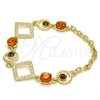 Oro Laminado Fancy Bracelet, Gold Filled Style Rolo Design, with Orange Cubic Zirconia and White Crystal, Polished, Golden Finish, 03.59.0068.08 (19 MM Thickness, 8 Inches Length)