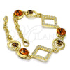 Oro Laminado Fancy Bracelet, Gold Filled Style Rolo Design, with Orange Cubic Zirconia and White Crystal, Polished, Golden Finish, 03.59.0068.08 (19 MM Thickness, 8 Inches Length)