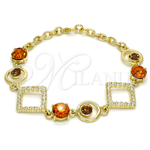 Oro Laminado Fancy Bracelet, Gold Filled Style Rolo Design, with Orange Cubic Zirconia and White Crystal, Polished, Golden Finish, 03.59.0068.08 (19 MM Thickness, 8 Inches Length)
